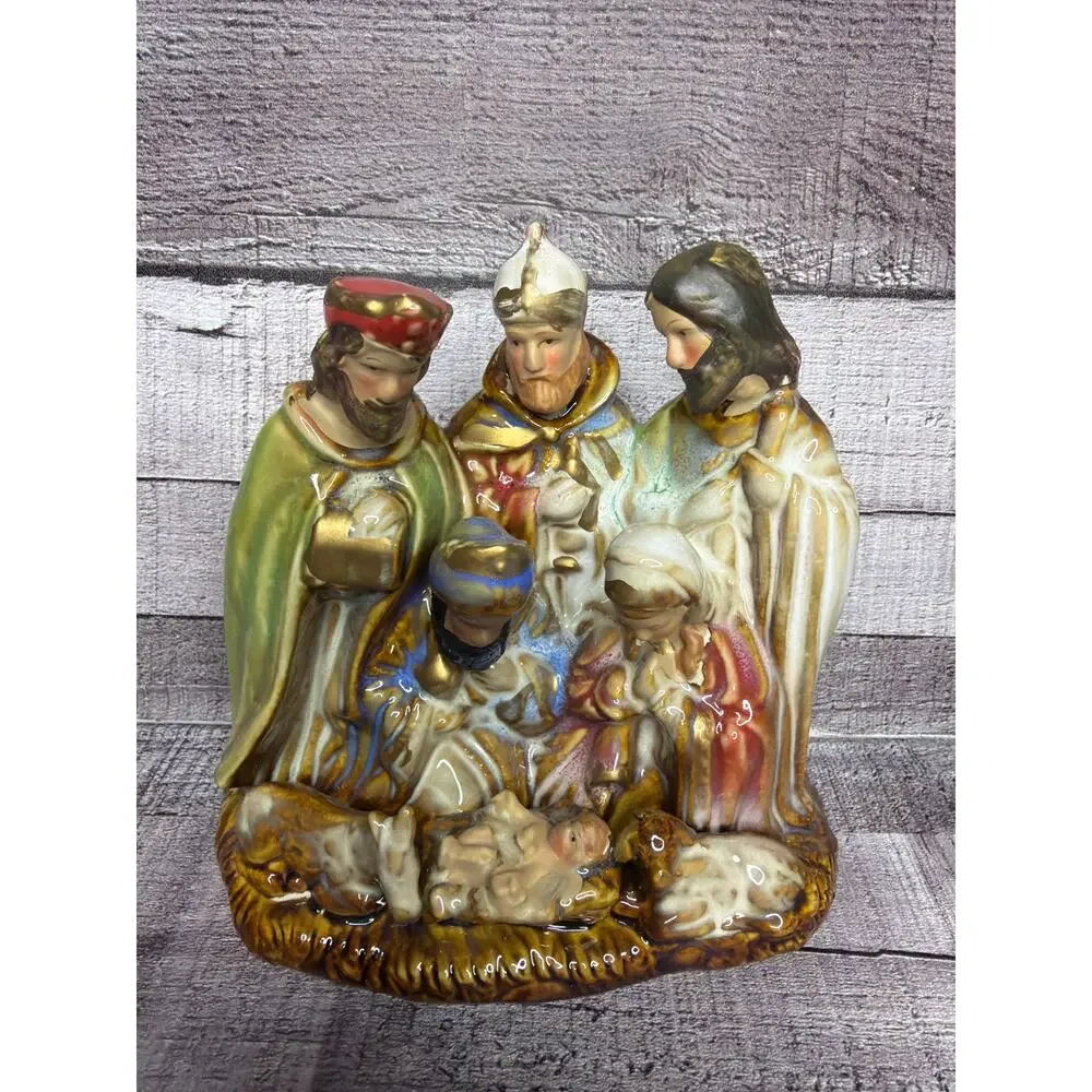 Vintage Porcelain Nativity Scene One Piece 7 1/2” x 8” Christmas Decoration Gift